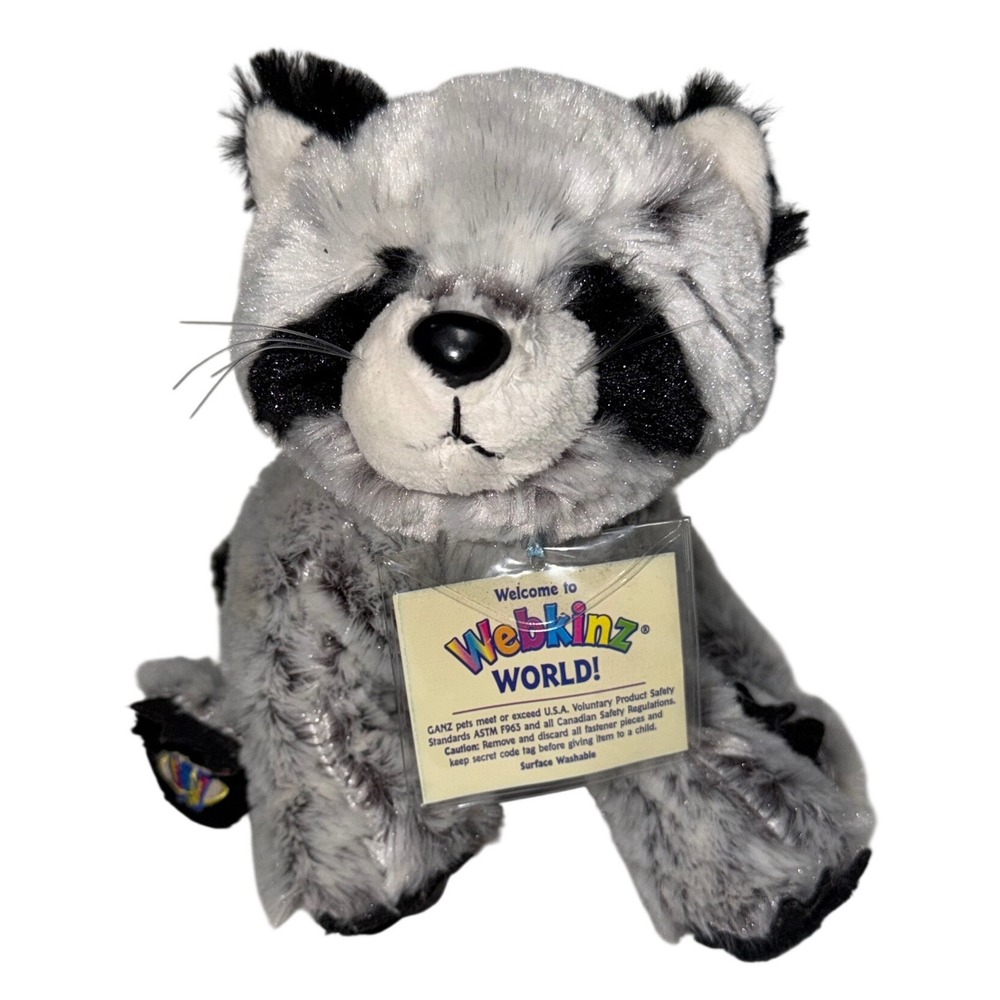 Ganz Webkinz Raccoon Plush Stuffed Animal Grey Black Striped Tail HS108